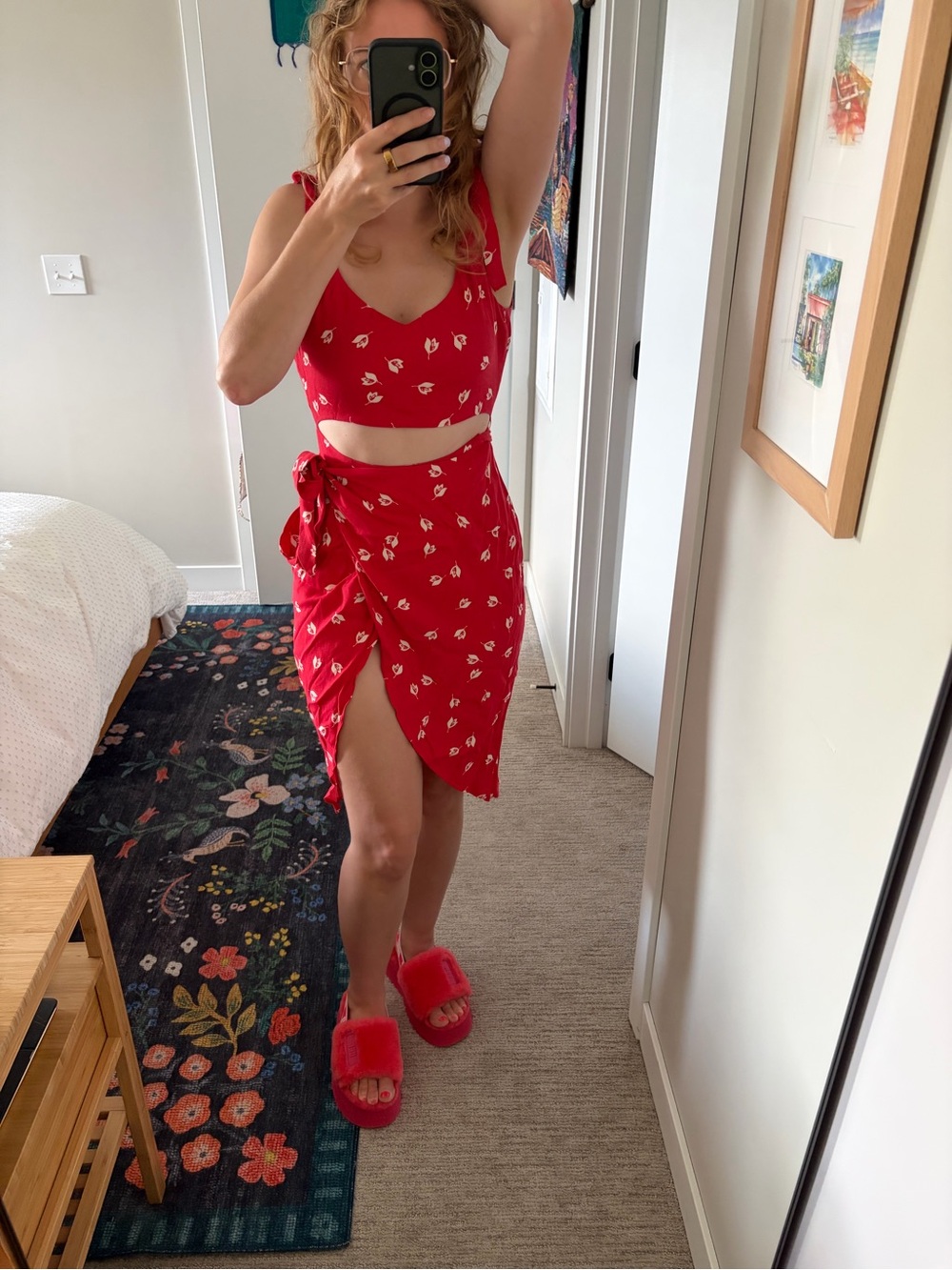 Reformation Belinda Red Floral Cutout Wrap Midi Dress – Size 2